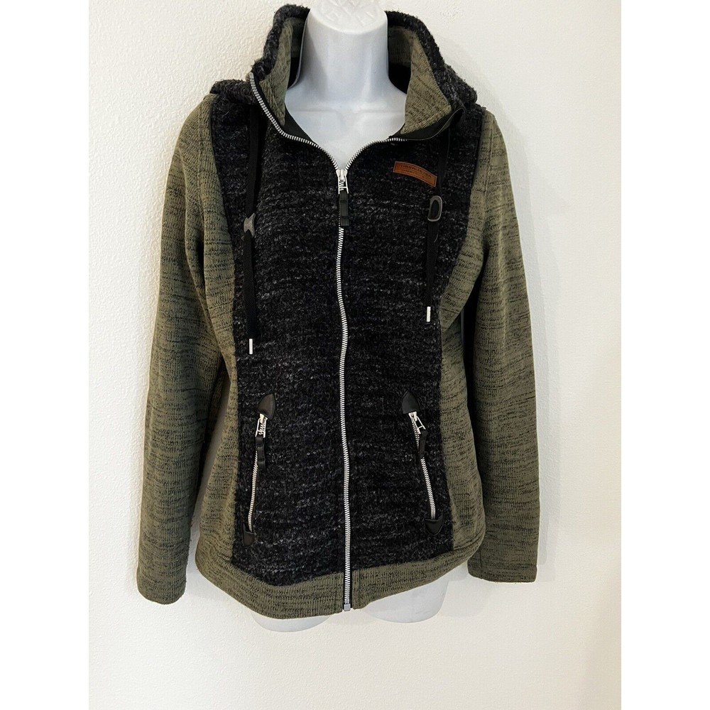Obermeyer Women’s  Fleece Hoodie Green Black Full Zip Medium Athleisure Skiing
